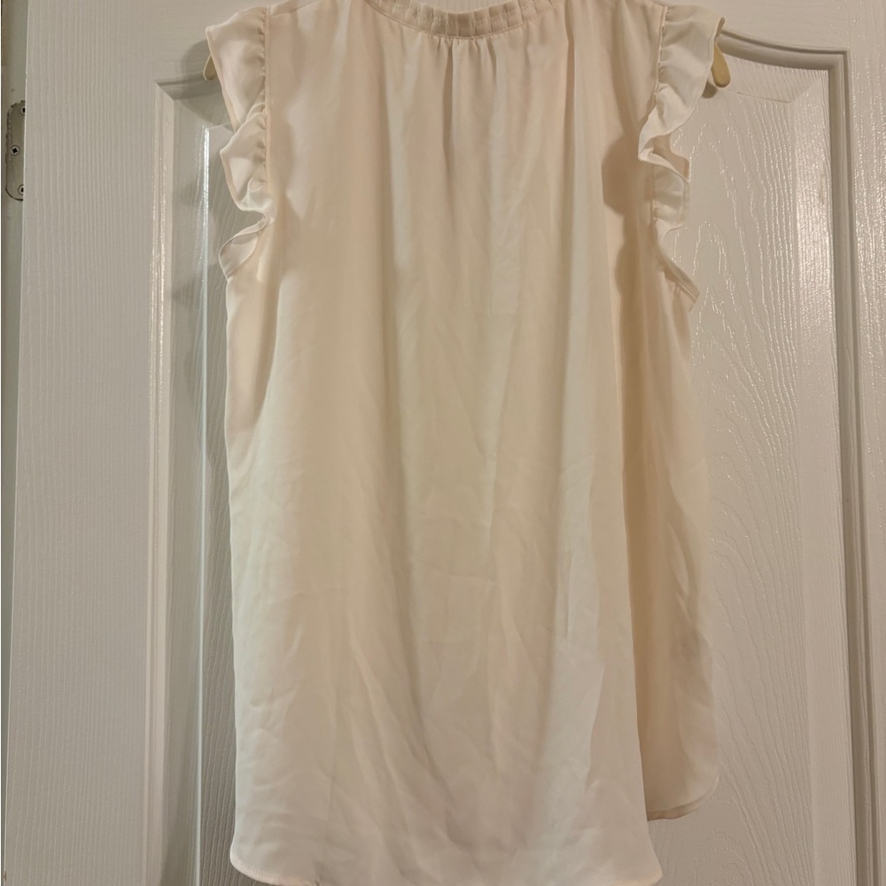 LOFT Cream Ruffle Sleeve Blouse